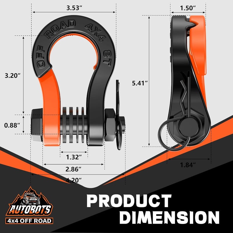 AUTOBOTS Tigertooth Split D Ring Shackles 45,000lb Break Strength, 3/4”Shackle D Rings Heavy Duty with 7/8 Pin for Tow Strap Winch Offroad Vehicle Recovery Accessories Orange - Image 5